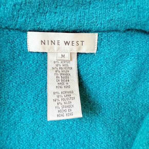 Nine West Women's Turquoise Blue Wool Blend Scalloped Collar Cardigan sz M - Picture 7 of 7